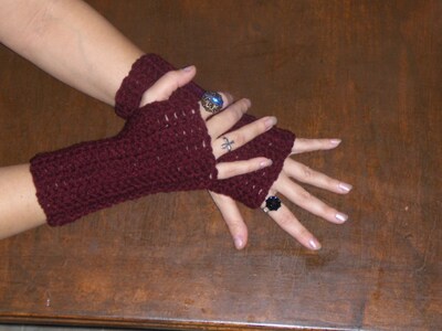 The Garnet Red Fingerless bohochic Gloves. Handmade crochet Unisex Arm Warmers Deep Blood Red Dracula Burlesque Victorian Handmade Crocheted - image2